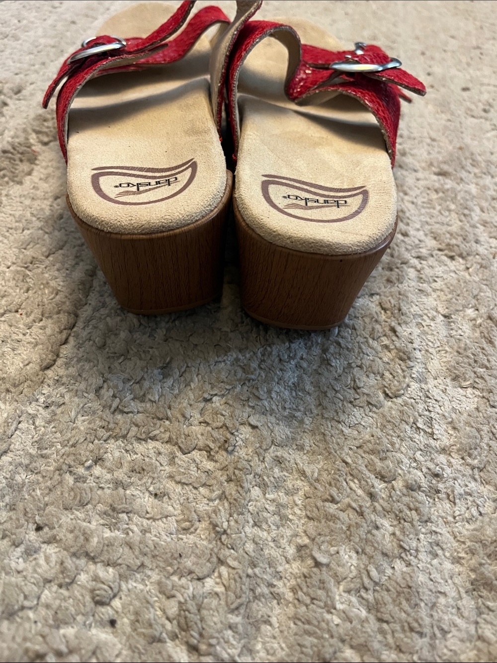 Dansko Sophie Red Snake Print Adjustable Leather 2” Mule Wedge Sandals 37 - Picture 5 of 7